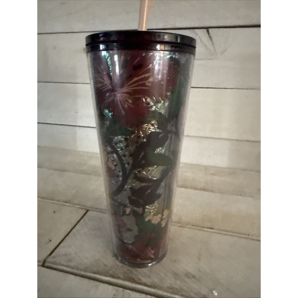Starbucks Tumbler Rising Floral Foil Leaves Autumn 24oz Venti Cold Cup 2021 New - Picture 4 of 7